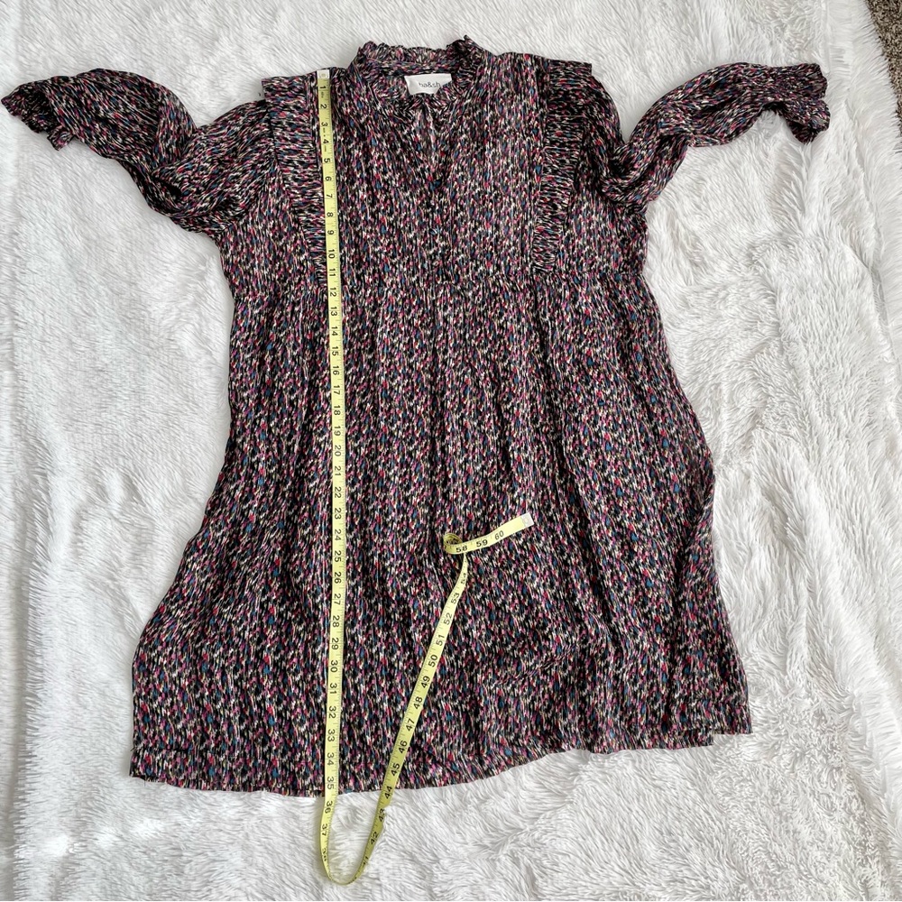 Ba&sh Dress Robe Deep Abstract Print Silk Metallic Blouson Sleeve Tuckernuck - Picture 10 of 11